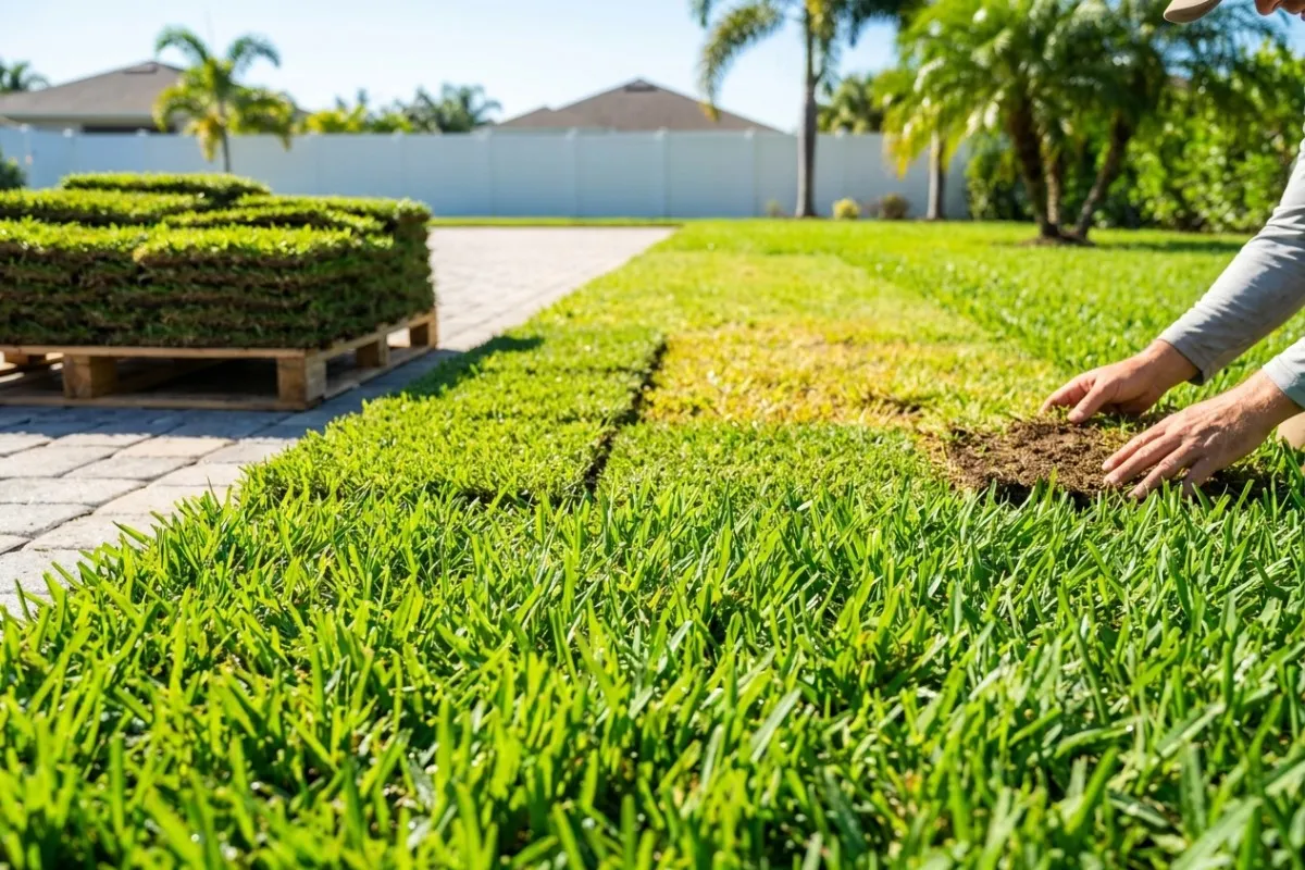 Thinning St. Augustine patches over sandy Central Florida soil where nematodes concentrate